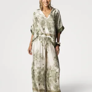 Ottilie Elastic Waist Silk Trousers | Khaki