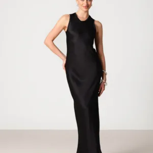 Sabrina Sleeveless Satin Maxi Dress | Black